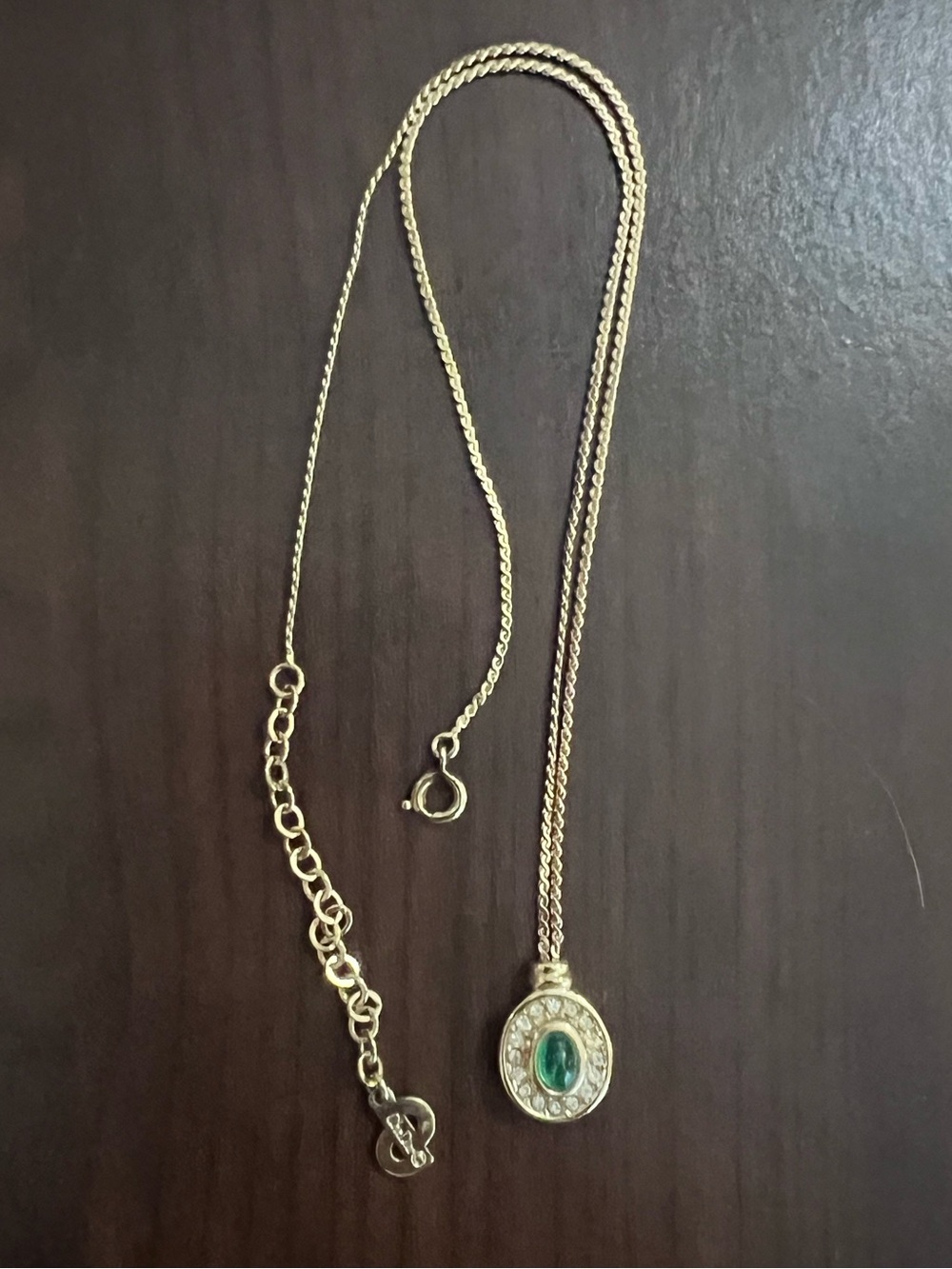 Christian Dior Signed Vintage 1980s Gold-Plated Green Cabochan Necklace